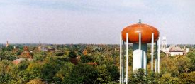 Water tower rising over Pickaway County treetops